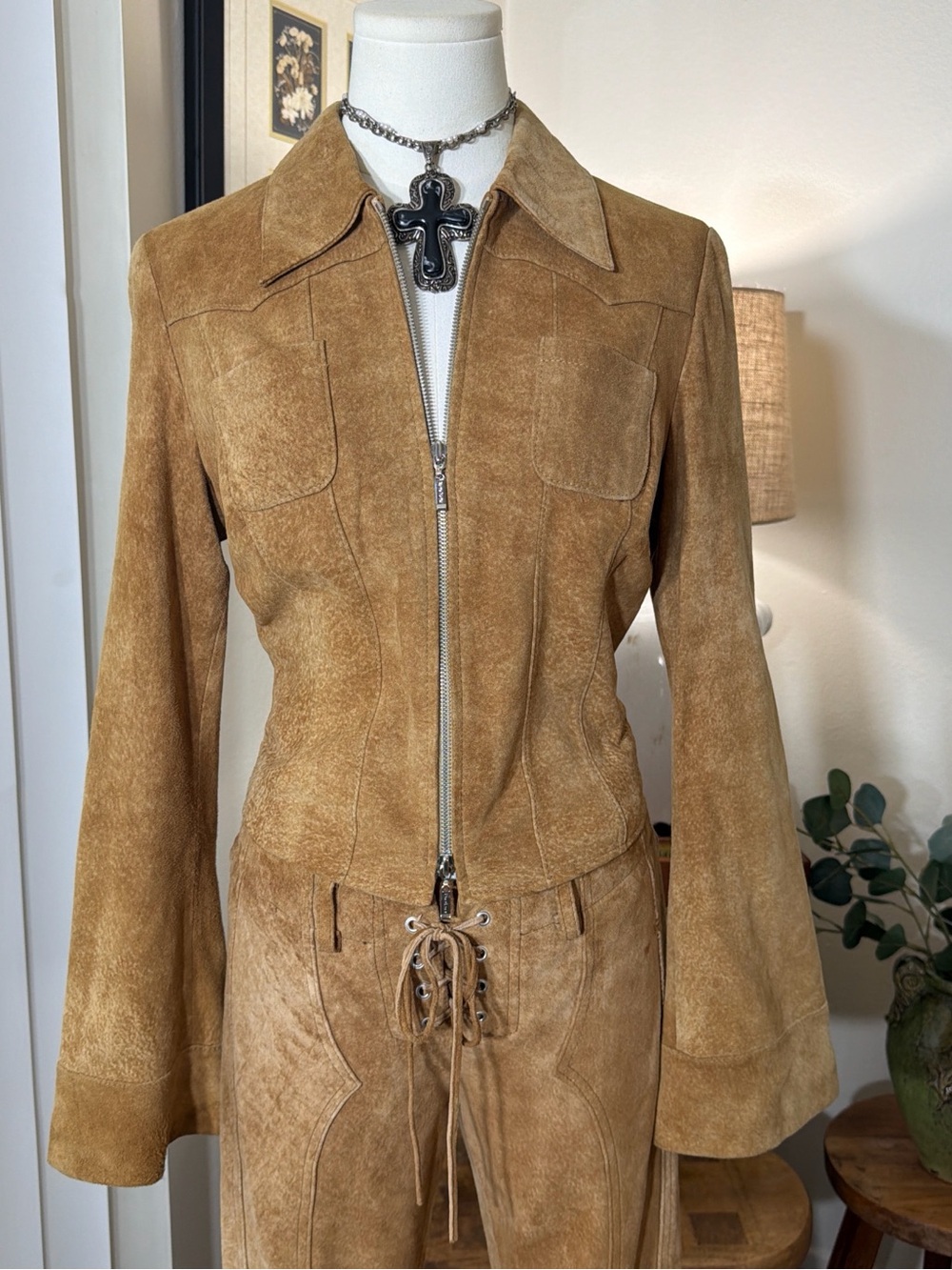 Bebe Leather Suede Jacket Pants Two Piece Ser - Picture 6 of 8